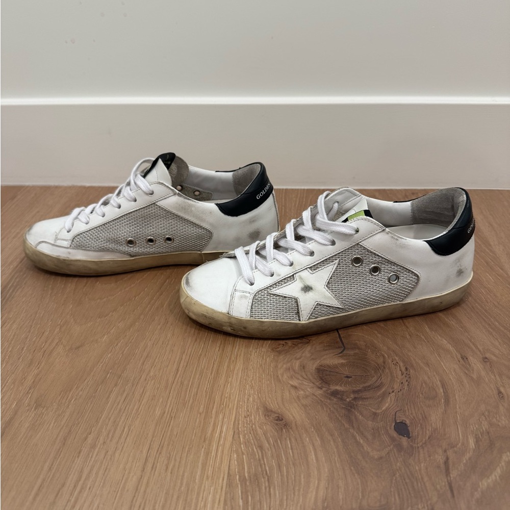 Golden Goose Super-Star Low Top Sneaker - White/Silver/Black - Size 37